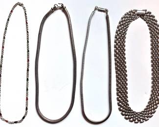 4 Silver Tone Chain Necklaces, 1 Sterling Silver Lot #: 98