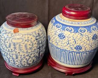 Antique Chinese blue and white porcelain ginger jars