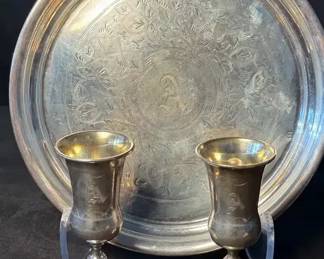 Vintage Russian Silver Tray Kiddush Cups
