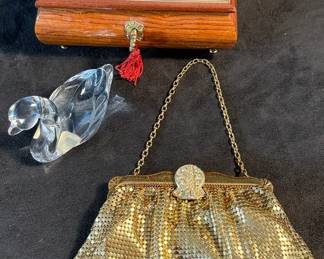 Whiting Davis Mesh Purse, Italian Music Box Crystal Figurine