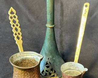 Dansk Silver Onion Candle Holders, Copper Coffee Pots Unsigned Candle Holder