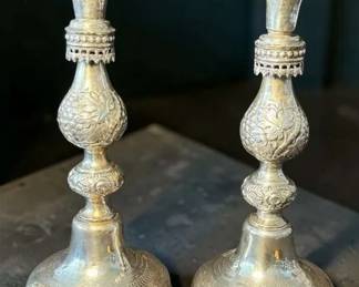 Antique Russian Silver Candle Holders