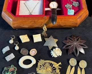 Italian Wood Jewelry Box Mixed Jewelry