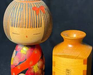 Kokeshi Doll by Yuji Kawase Small Wood Sake Bottle