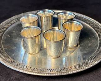 Fisher Sterling Tray AC Sterling Kiddush Cups