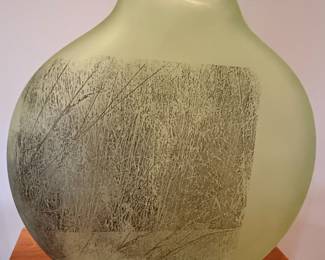 Hudson Beach Art Glass Frosted Glass Vase with Etched Botanical Design