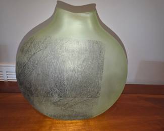Frosted Glass Vase with Etched Winter Landscape by Porter Studio