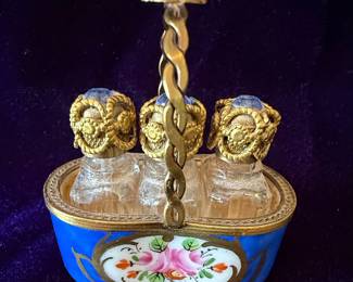 Limoges E.B. Maréchal Perfume Caddy with Three Vials