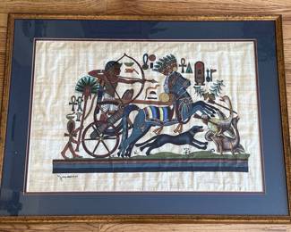 Egyptian Papyrus Painting "Chariot Scene" Signed by Yarmeen