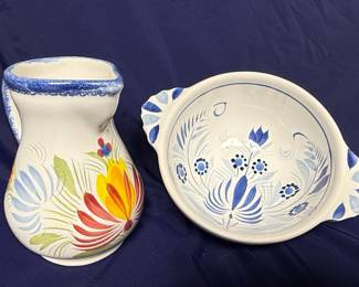 Gien France Bohème Hand-Painted Ceramic Pitcher and Bowl Set