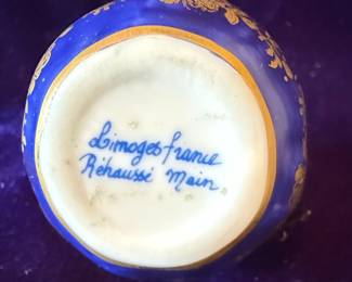 Limoges France Porcelain Pill Box with Miniature Perfume Bottle