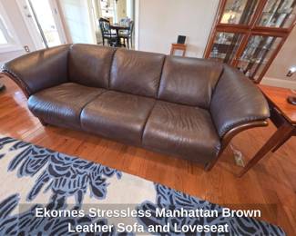 Ekornes Stressless Manhattan Brown Leather Sofa and Loveseat