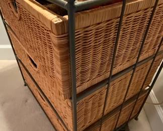 Wicker and Metal 3-Drawer Storage Unit