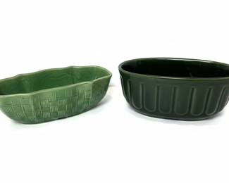 Set of 2 Vintage Brush Pottery Planters - Woven Basketweave and Ribbed Oval