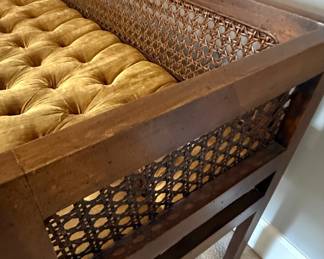 Vintage Lewittes Showpieces by Wieboldt Stores Inc. Cane Back Settee with Tufted Velvet Upholstery