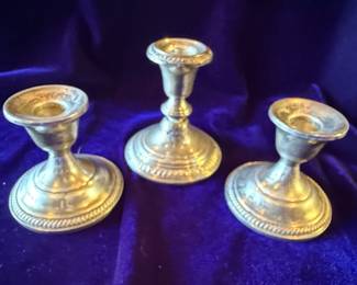 Set of Three Sterling Silver Weighted Candlesticks by Fisher