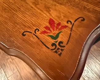 Antique Oak Drop Leaf Table with Hand-Painted Floral Accents
