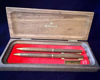 Hallmark Walnut Pen and Pencil Set in Wooden Case