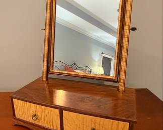 Antique Jewelry Box with Mirror and Figured Wood Drawer Fronts