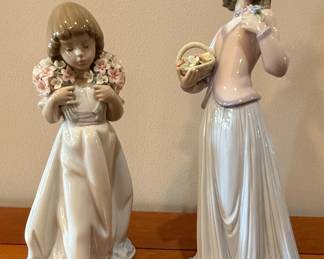 Lladro "Innocence in Bloom" Figurine (7644) and Lladro "Girl with Basket" Figurine (5027)