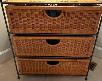 Wicker and Metal 3-Drawer Storage Unit