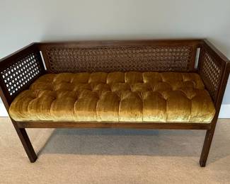 Vintage Lewittes Showpieces by Wieboldt Stores Inc. Cane Back Settee with Tufted Velvet Upholstery