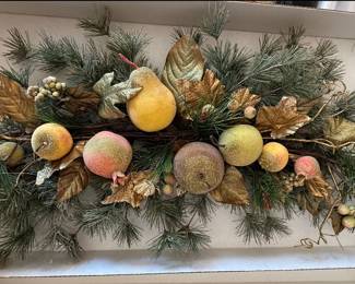 Artificial Frosted Fruit Garland with Pine Needles and Gold Leaves
