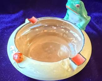 Vintage "Made in Japan" Ceramic Ashtray with Frog and Ladybug