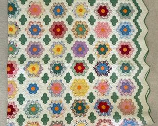 Vintage "Bow Tie" Quilt with "Double Wedding Ring" and "Flower Garden" Quilts