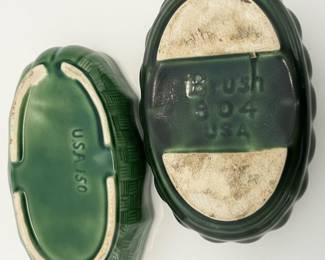 Set of 2 Vintage Brush Pottery Planters - Woven Basketweave and Ribbed Oval