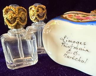 Limoges E.B. Maréchal Perfume Caddy with Three Vials