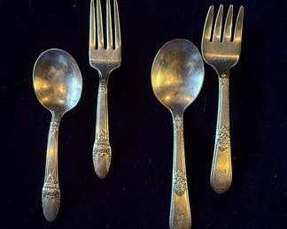 1847 Rogers Bros. "IS" Silverplate "Adoration" Pattern Baby Spoons and Forks
