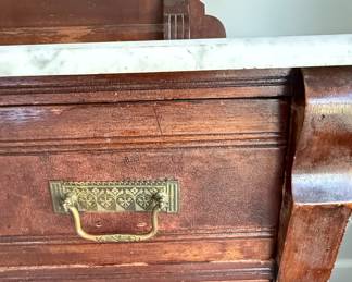 Victorian Eastlake Walnut Dresser with Mirror and Marble Top