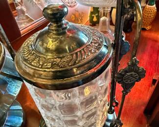 Victorian Silver-Plated Pickle Castor Set with Crystal Cruets and Sugar Caddy