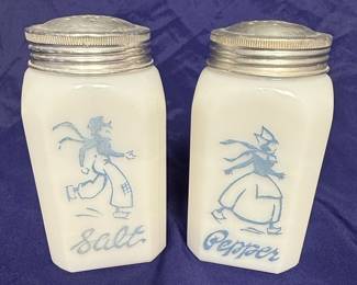 Vintage McKee Milk Glass "Dutch Boy and Girl" Salt and Pepper Shakers