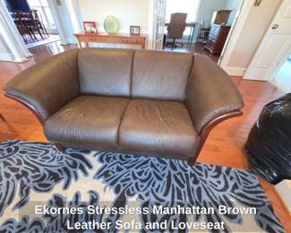 Ekornes Stressless Manhattan Brown Leather Sofa and Loveseat second image