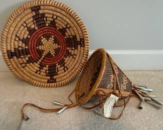 Apache Indian Basket and Miniature Basket with Cones