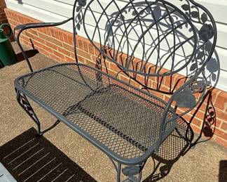 Wrought Iron Garden Bench with Rose Motifs