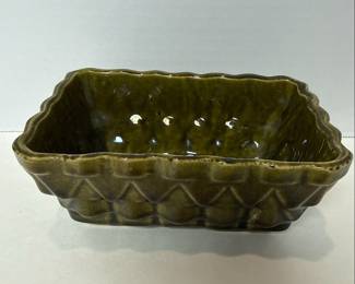 Vintage UPCO USA Green Drip and Basket Weave Glazed Planters