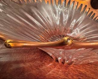 Vintage Art Glass Decorative Bowl with Gold Tone Metal Trim, possibly Bayel or Baccarat style second image