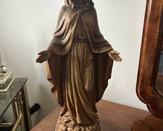 Vintage Virgin Mary Statue, Our Lady of Grace, Faux Bronze Finish