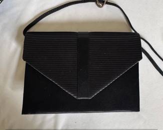 Black Pleated Evening Clutch with Chain Strap