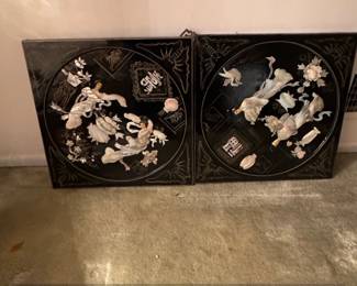 Pair of Vintage Chinese Mother of Pearl Inlay Wall Panels