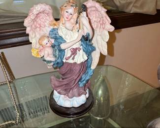 Montefiori Collection Angel with Harp and Cherub Figurine