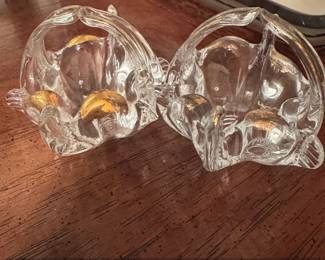 Vintage Glass Ashtrays with Gold Accents Set of 
