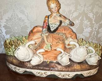 Capodimonte Porcelain Figurine of a Woman with Swans