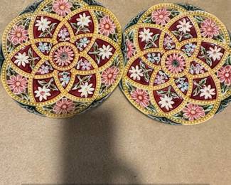 Pair of Josef Steidl Znaim Ceramic Trivets with Floral Motif
