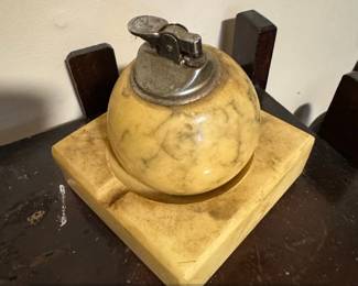 Vintage Alabaster Table Lighter and Ashtray Set by Romano Bianchi