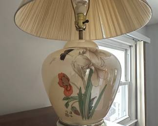 Vintage Ginger Jar Lamp with Floral and Butterfly Motif