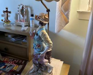 Vintage Capodimonte Hobo on Bench Figurine Lamp Base